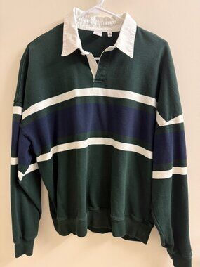 TNA Aritzia Striped Rugby Polo Dark Green M